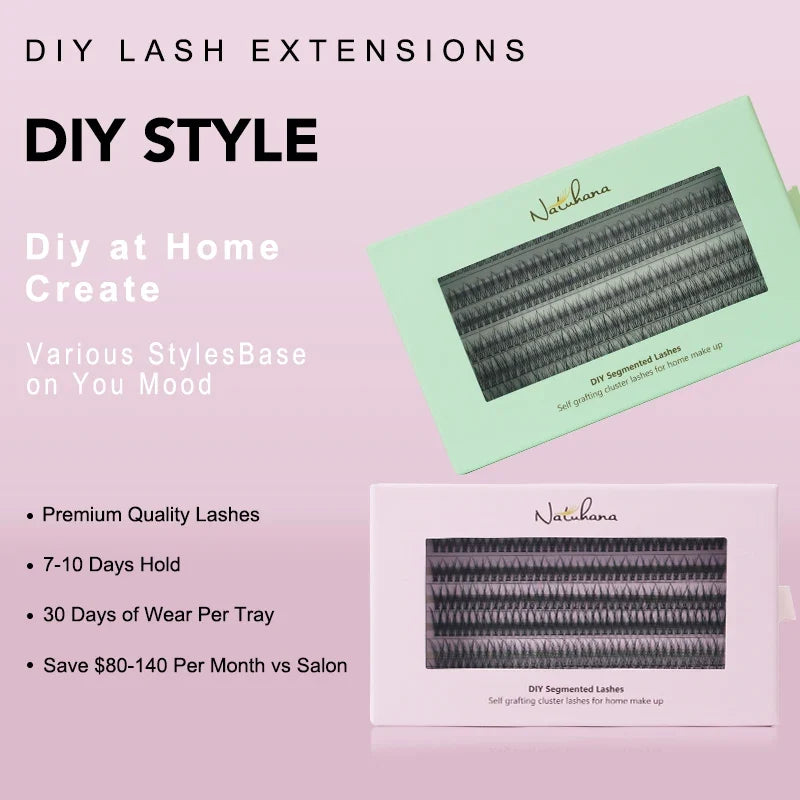 NATUHANA A-Curl Fish Tail DIY Pre-Made Lash Clusters | Faux Mink DIY Lash Clusters Qme