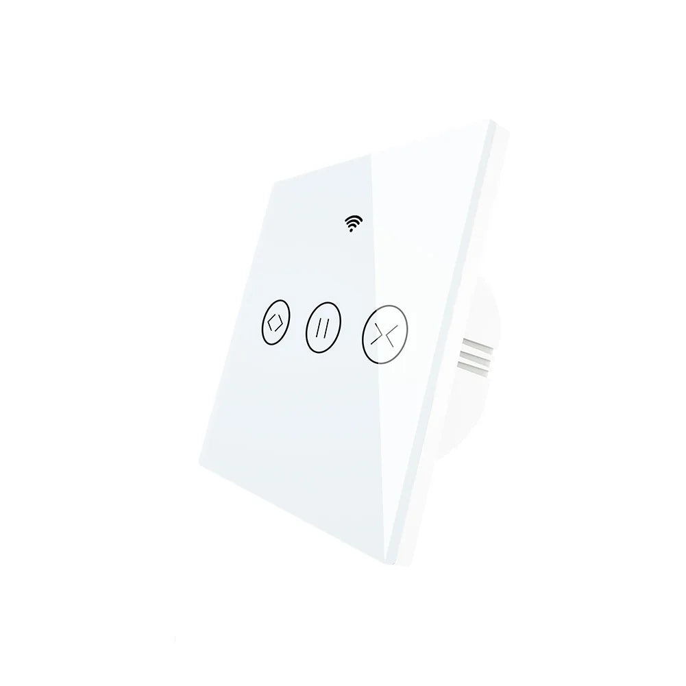 WiFi Smart Curtain Switch – Tuya App Control, Tempered Glass Smart Curtain Switch Qst White