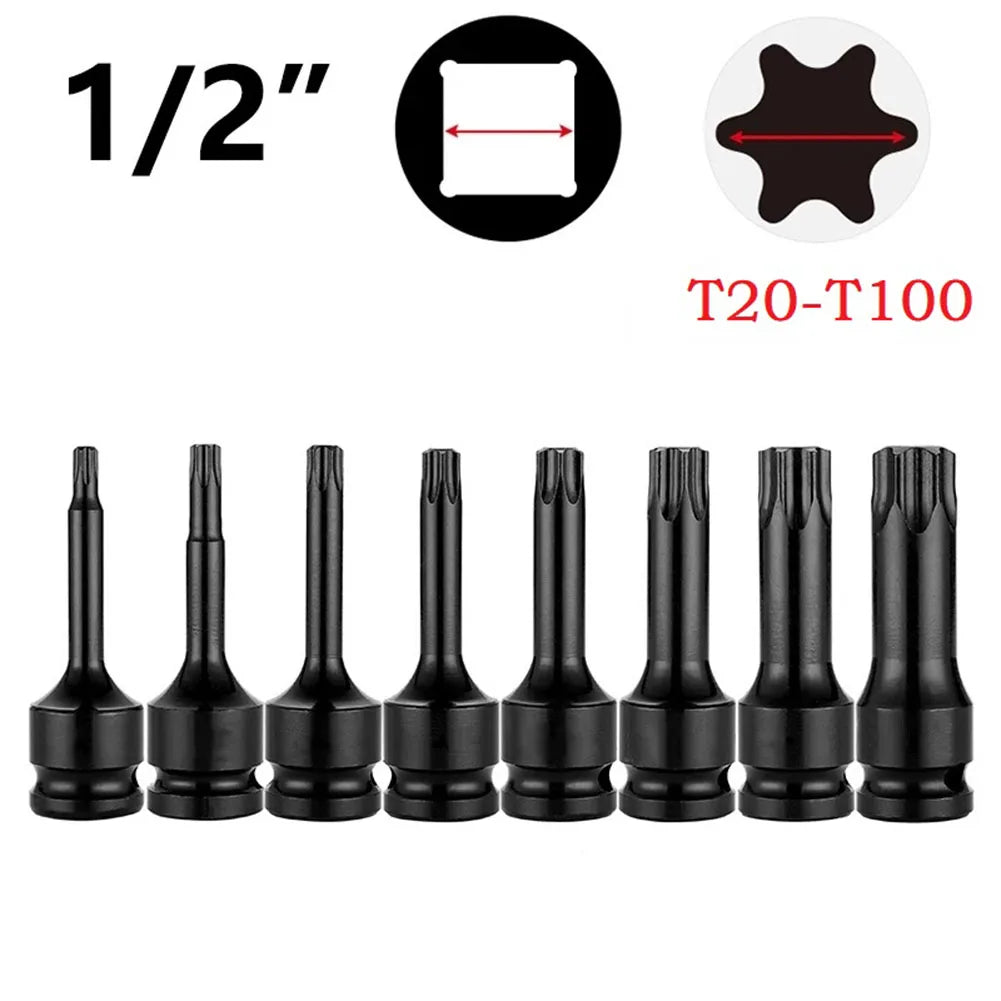 Torx Screwdriver Bits 1/2" Square Drive Socket Adapter T20–T70 Screwdriver Bit Set Qme