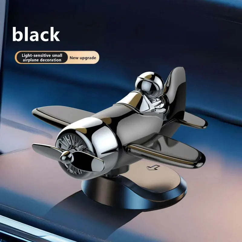 Solar Rotating Airplane Car Dashboard Ornament 360° Spin Car Dashboard Ornament Qst black