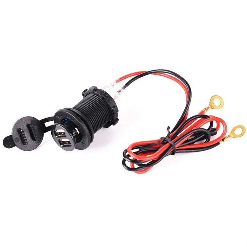 Waterproof 12V Car Motorcycle Cigarette Lighter Socket Dual USB Car USB Power Socket Qme Default Title