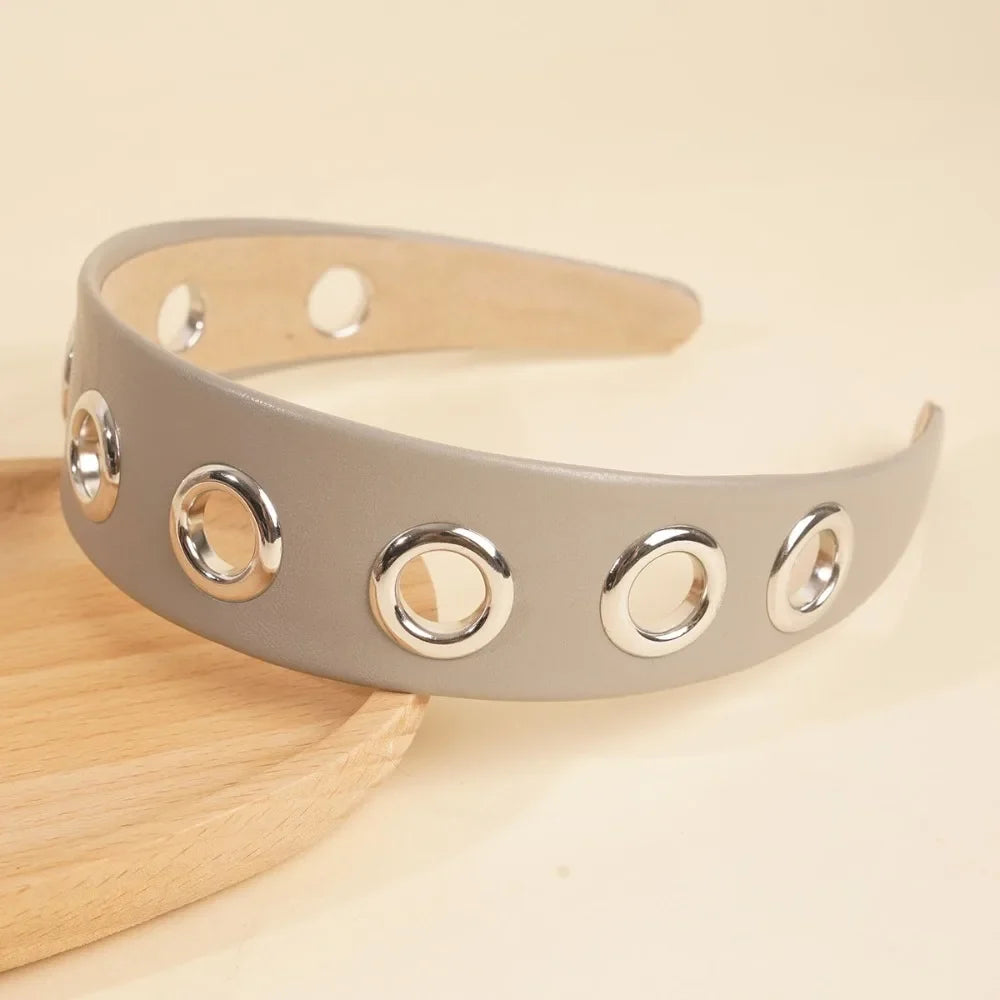 Y2K Hollow Metal Headband Ring – Stretchy Eyelet Wide Band Hair Headband Qme Grey