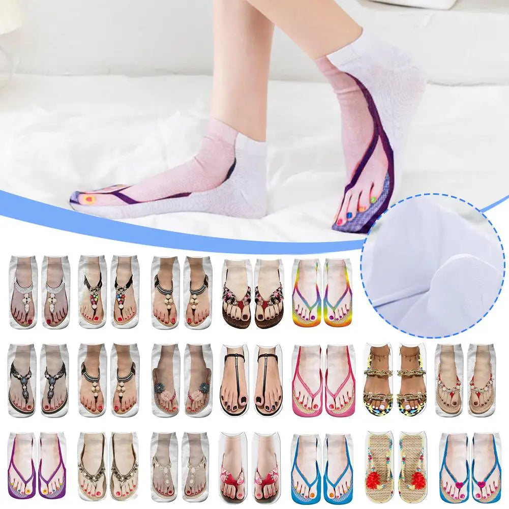 3D Skeleton Flip Flop Novelty Socks | Cotton Blend, 7 Colors Novelty Print Socks Qme