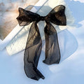 Chiffon Bow Hair Clip | Elegant Ribbon Ponytail Clip Bow Hair Clip Qme black