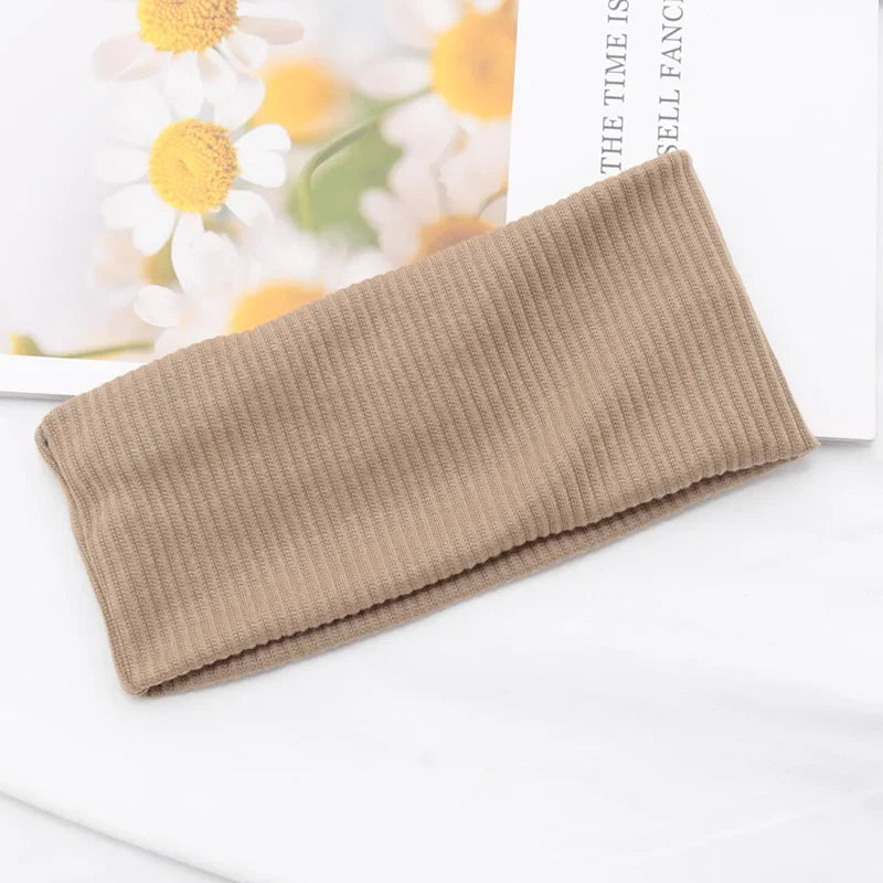 Women's Wide Elastic Headband – Organic Cotton Makeup Hair Hoop Wide Elastic Headband Qme khaki One Size