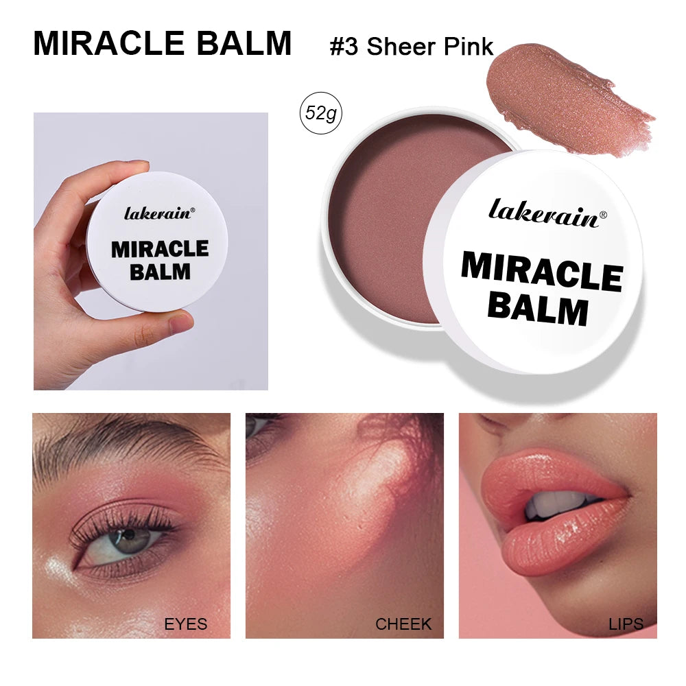 Lakerain Miracle Balm – Vitamin E Facial Highlighter & Blush Multi-Use Face Balm Qst Sheer Pink