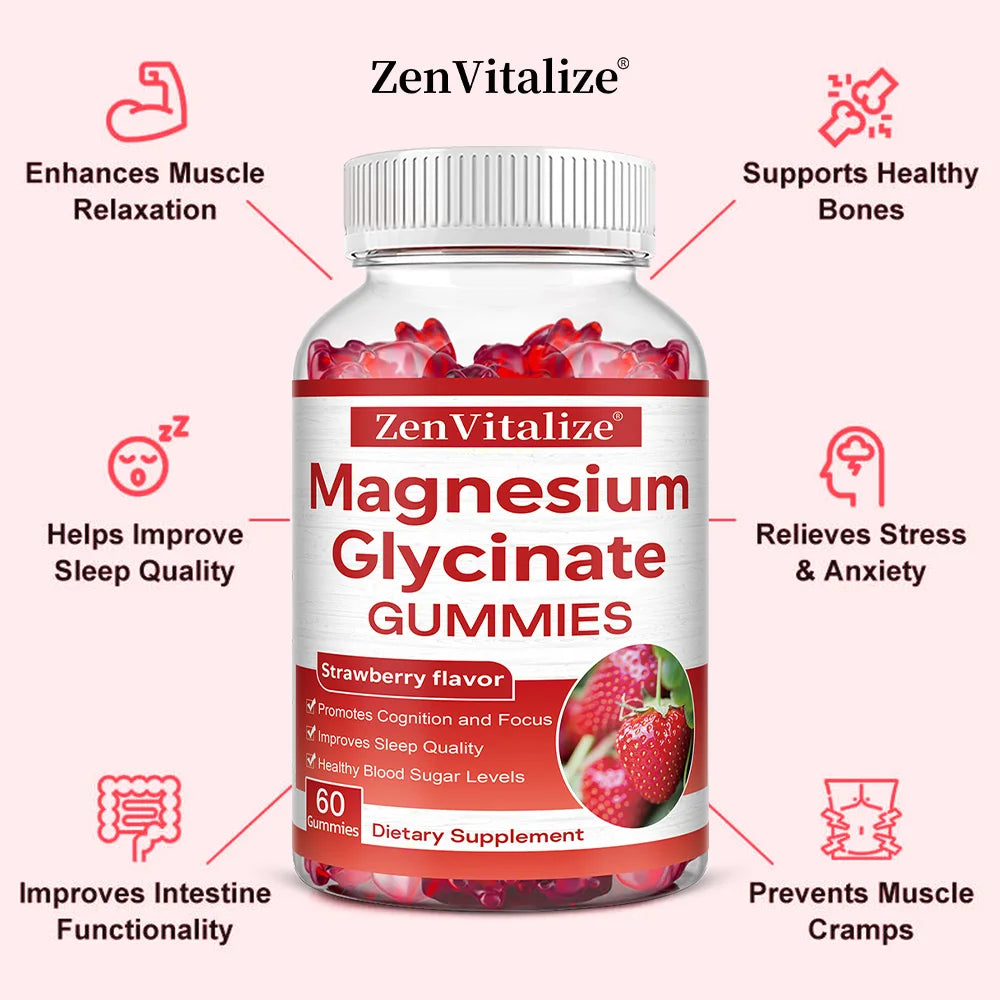 Magnesium Glycinate Gummies – Sleep & Muscle Support, 60ct Mineral Supplement Gummies Qst