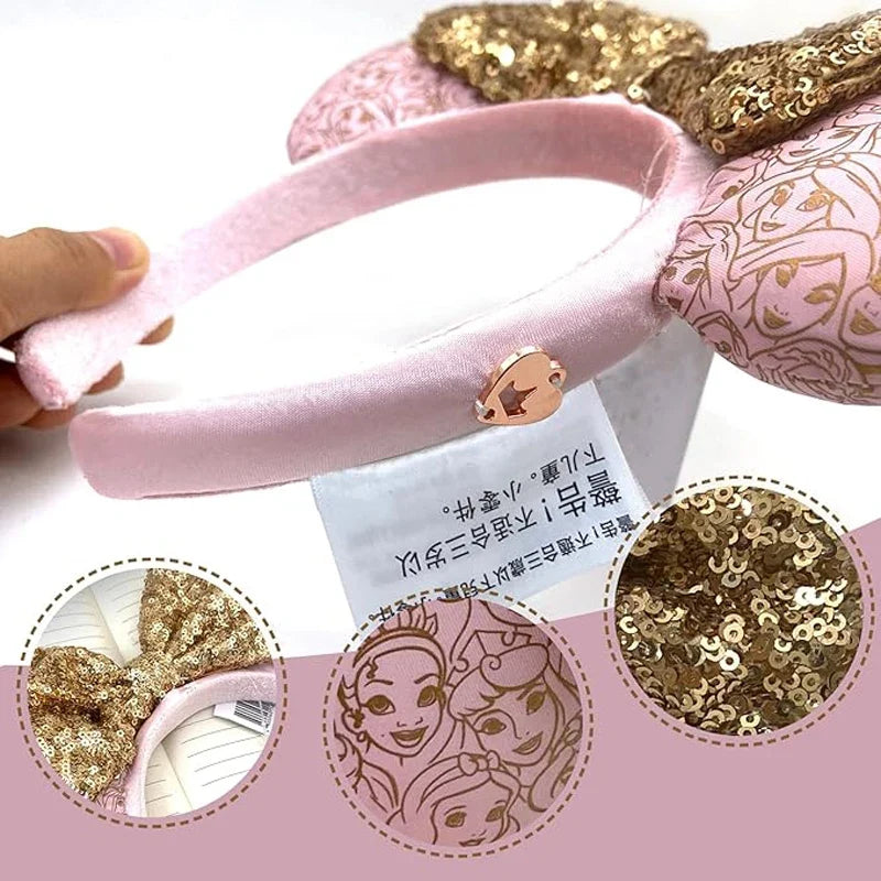 Pink Glitter Mouse Ears Bow Headband | Party & Cosplay Glitter Bow Headband Qme