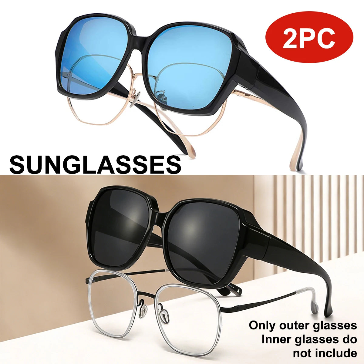 VOPHA 2-Pack Polarized Fit-Over Sunglasses UV400 – Oversized Fit-Over Sunglasses Qst 2PC