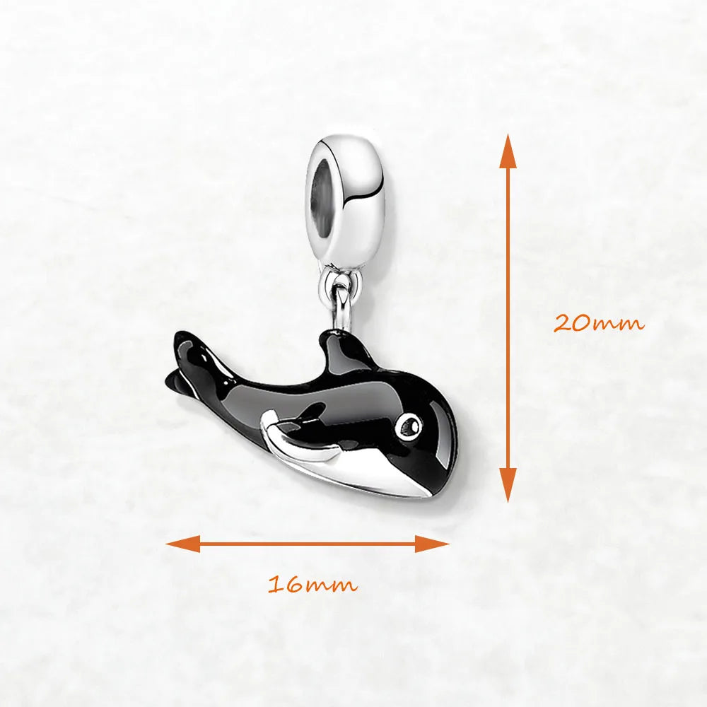 Enamel Orca Whale Charm Pendant – 925 Sterling Silver Charm Pendant Qme