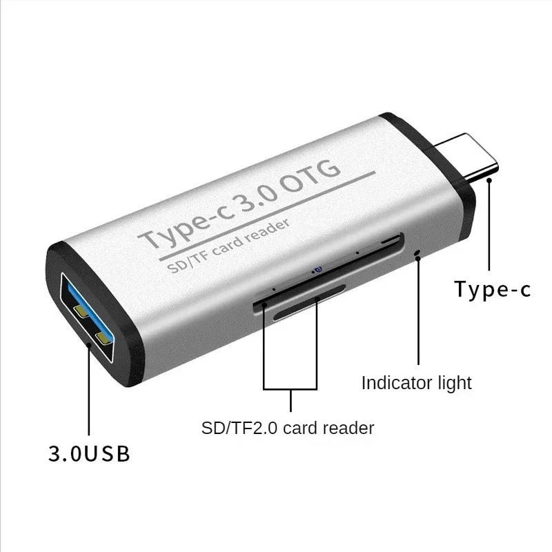 USB-C OTG Card Reader USB 3.0 & TF Slot – Aluminum Alloy OTG Card Reader Qme