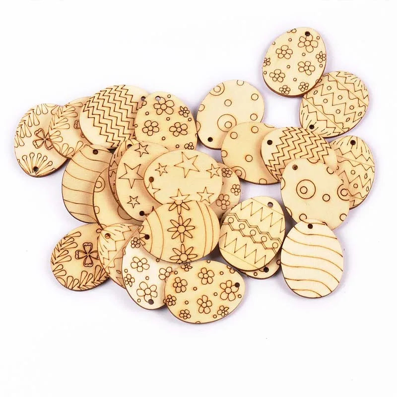Mixed Easter Egg Wooden Hanging Ornaments – 25 Pcs DIY Easter Wood Ornaments Qme