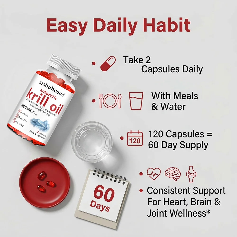 Krill Oil 1000mg Capsules – Omega-3 EPA DHA Astaxanthin Krill Oil Supplement Qst