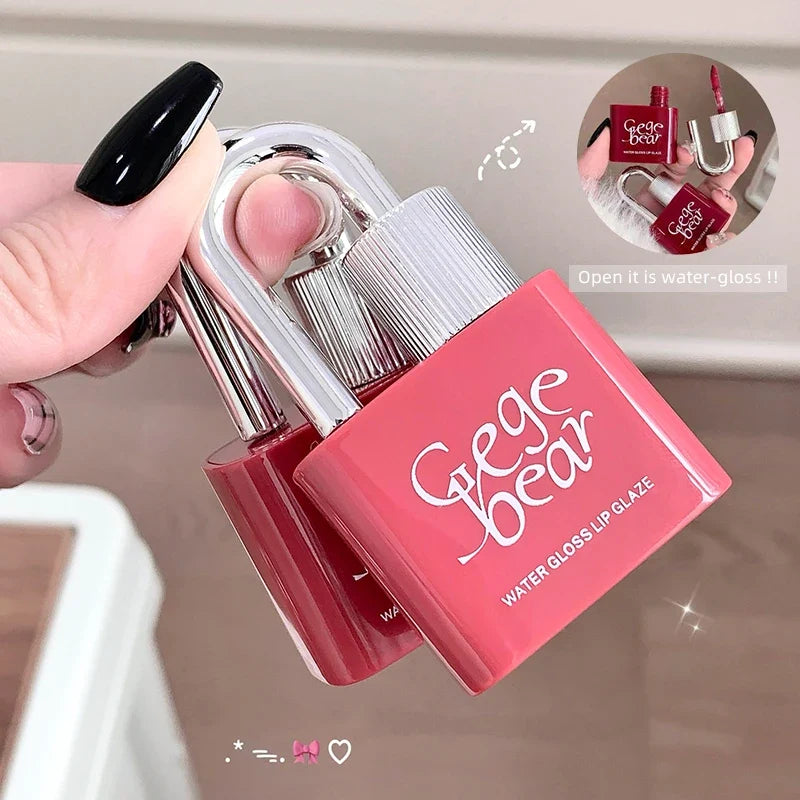 Gege Bear Lock Heart Moisturizing Lip Gloss Mirror – 6 Shades Moisturizing Lip Gloss Qme