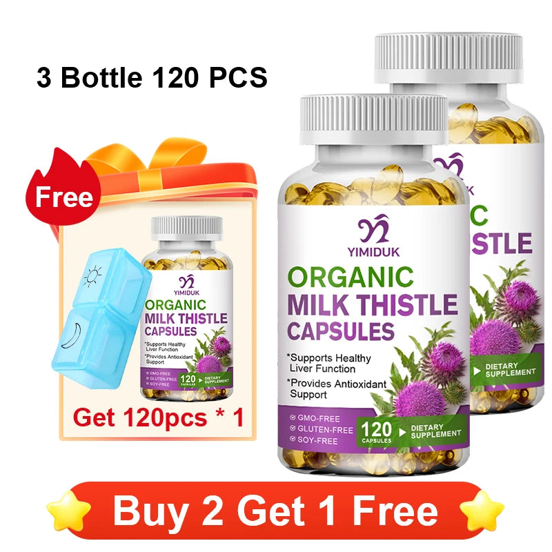 YIMIDUK Organic Milk Thistle Capsules – Liver & Antioxidant Herbal Supplement Qst 3 x 120pcs Improve