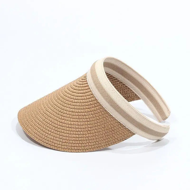 Women's Raffia Straw Sun Hat – Wide Brim Open Top UV Shield Straw Sun Hat Qst Khaki one size
