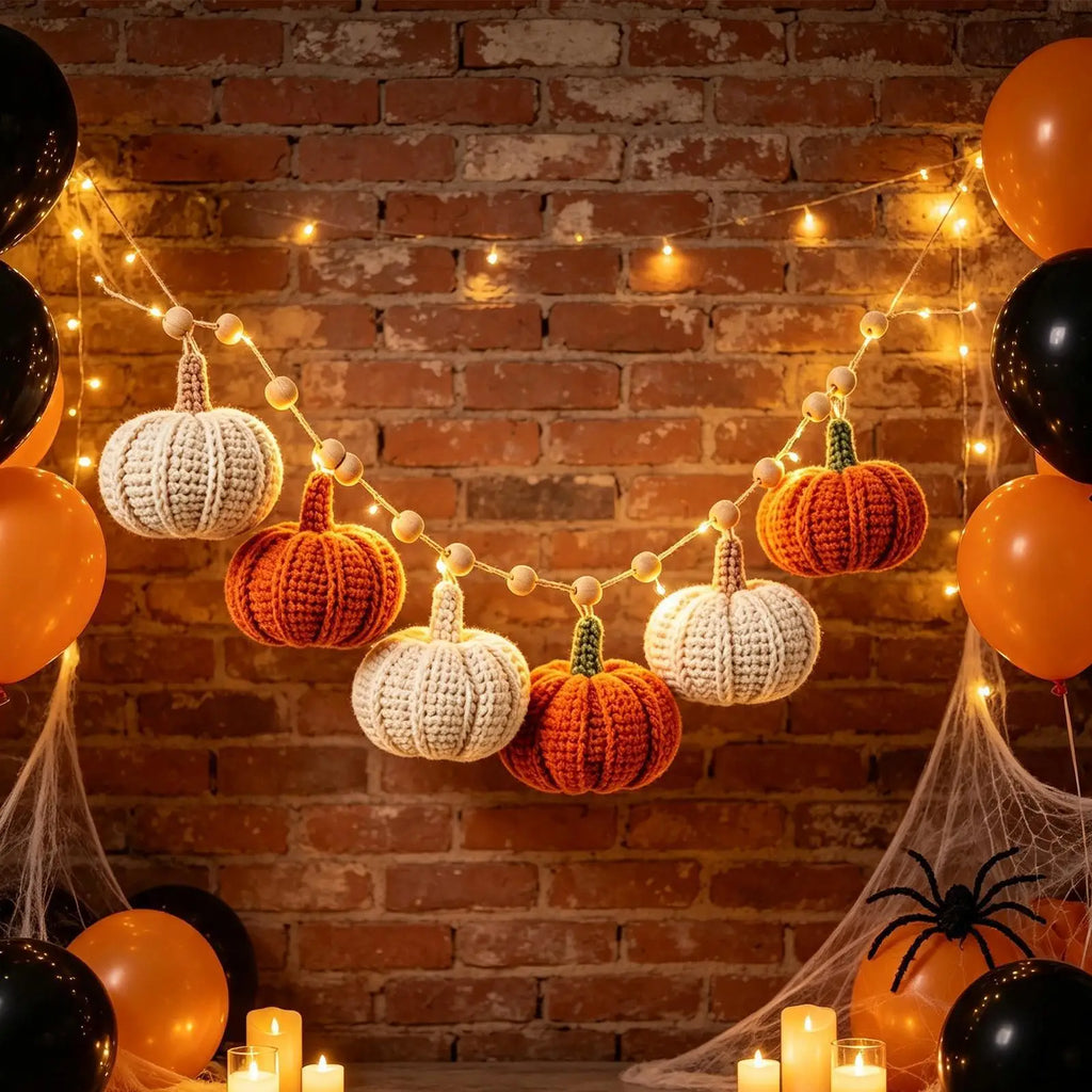 Halloween Crochet Autumn Wreath with Pumpkin String Lights Autumn Wreath Qme
