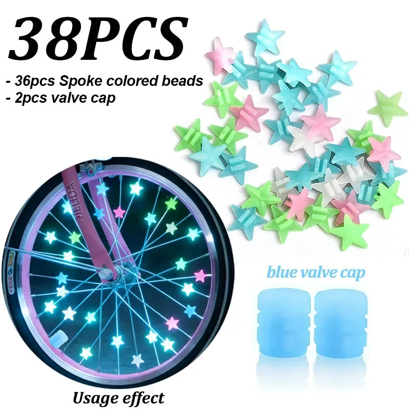 Glow-in-the-Dark Spoke Beads & Valve Caps | Luminous Bike Set Bike Wheel Accessories Qme blue valve cap