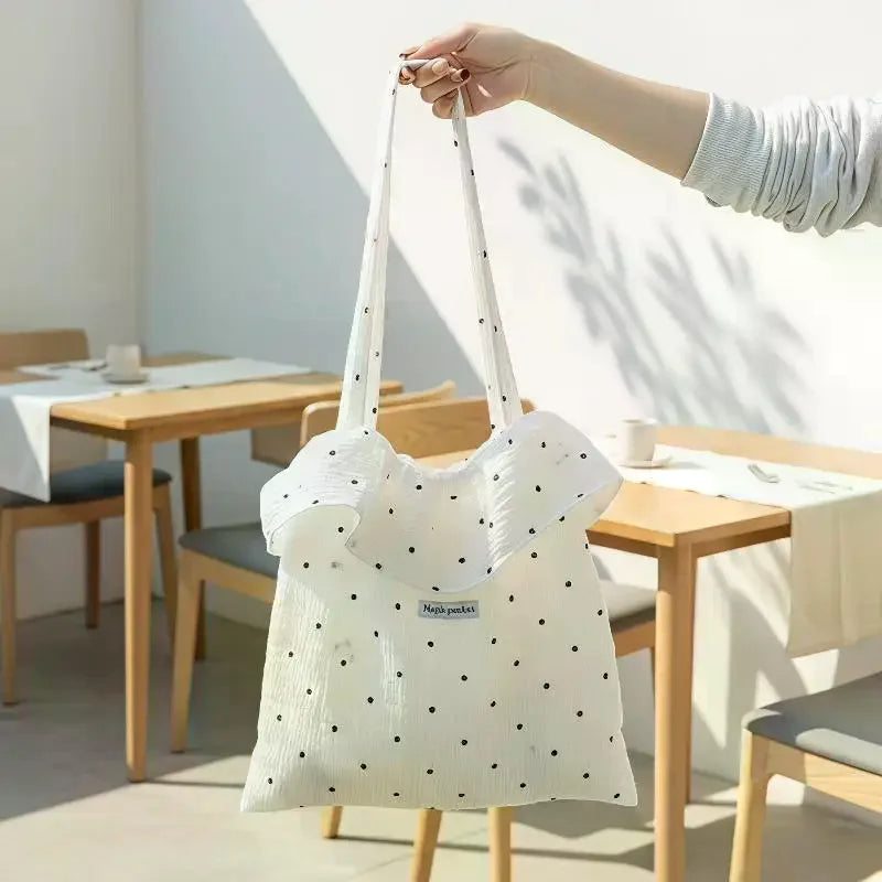 Women's Polka Dot Chiffon Mesh Tote Bag – Large Capacity Chiffon Tote Handbag Qme