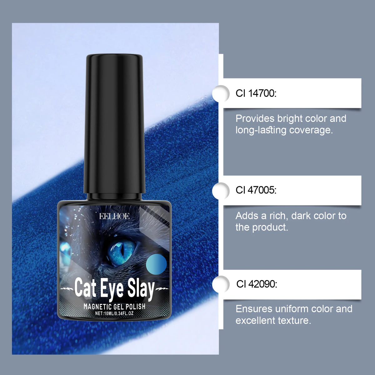 Blue-Black Cat Eye Nail Polish – Water-Based Long-Lasting Shimmer Cat Eye Nail Polish Qst