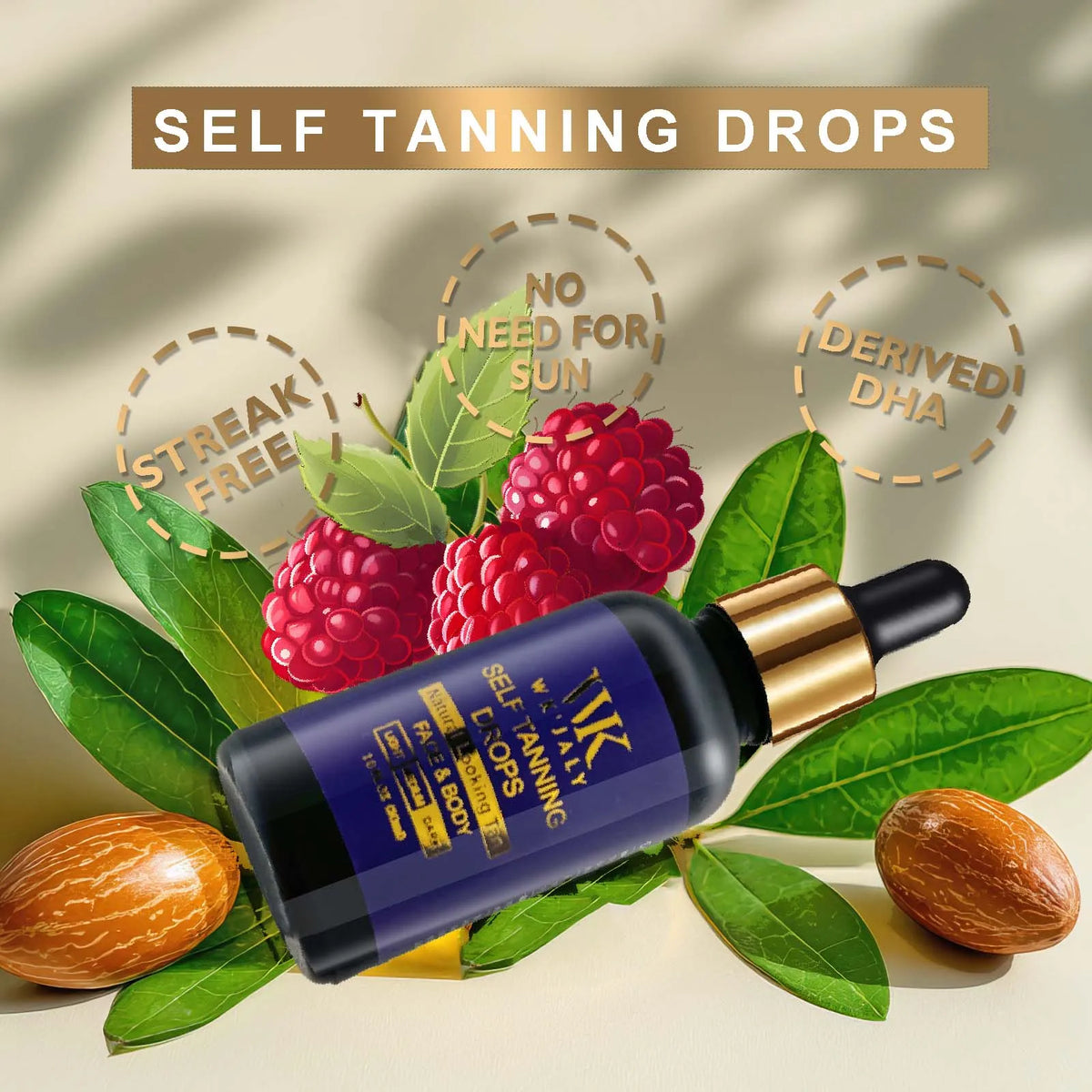 WK'JALY Dark Self Tan Drops – DHA Streak-Free Glow Self Tanning Drops Qst