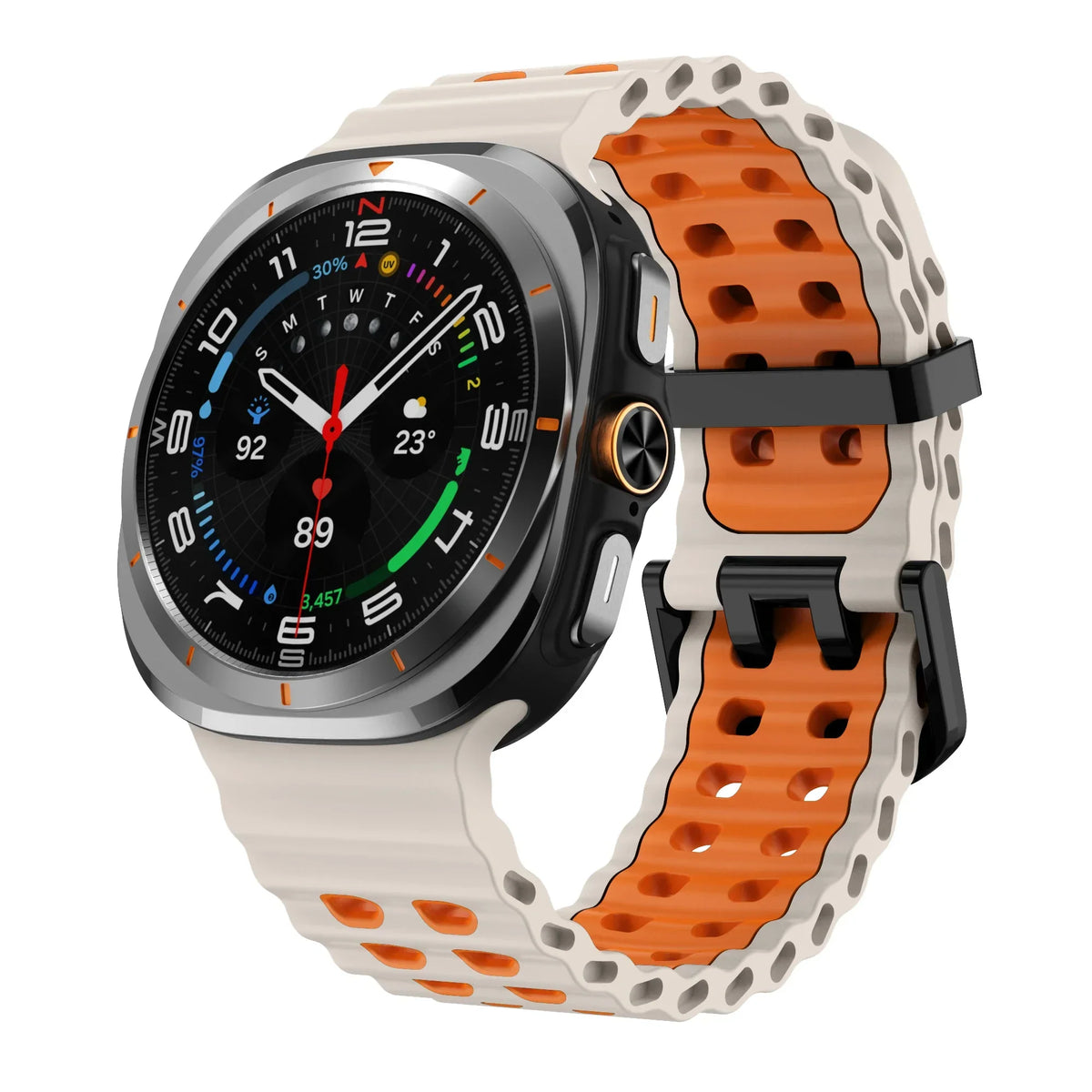 Two-Tone Silicone Sports Band – Samsung Galaxy Watch Ultra Silicone Watch Band Qme Stralight OrangeB Galaxy Watch Ultra