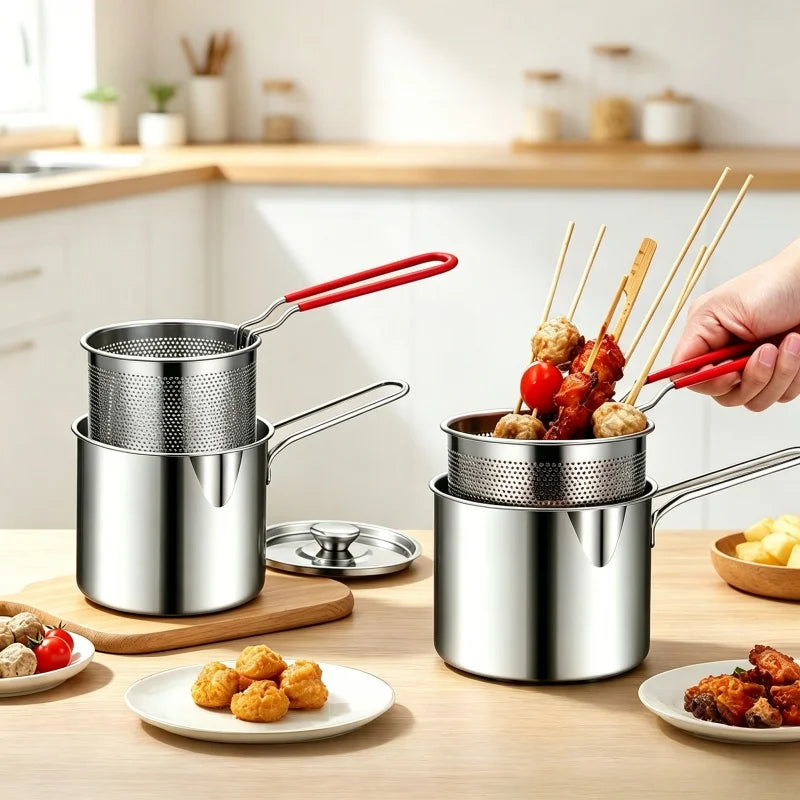 Stainless Steel Deep Fryer Pot with Oil Filter Basket Deep Fryer Pot Qme