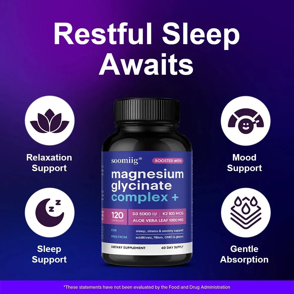 Magnesium Glycinate + Vitamin D3 & K2 Capsules | SOOMIIG Magnesium Supplement Qst