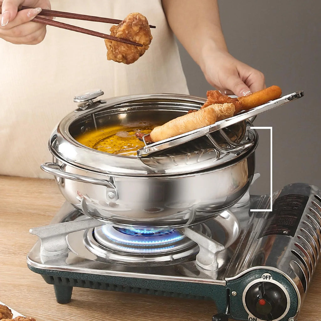 3.2L Stainless Steel Deep Fryer Pot with Thermometer & Rack Deep Fryer Pot Qst
