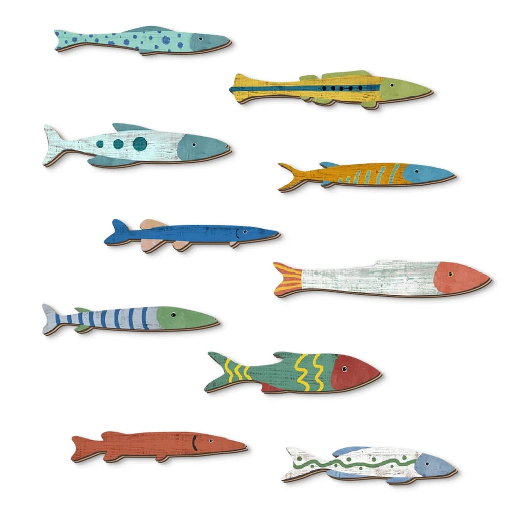 Colorful Hand Painted Wooden Fish Wall Decor | Ocean Art Wooden Wall Decor Qme