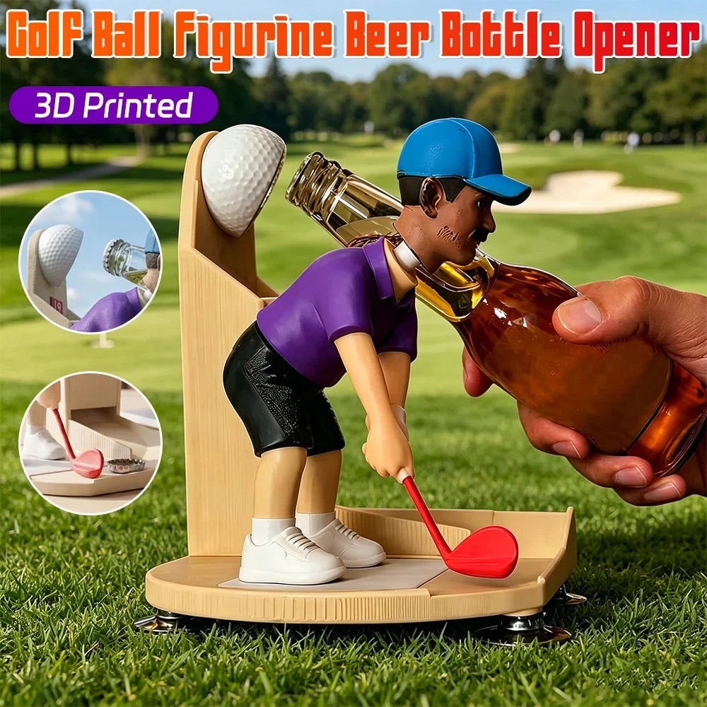 Golfer Figurine Beer Bottle Opener with Cap Collector | Qme Novelty Bottle Opener Qme