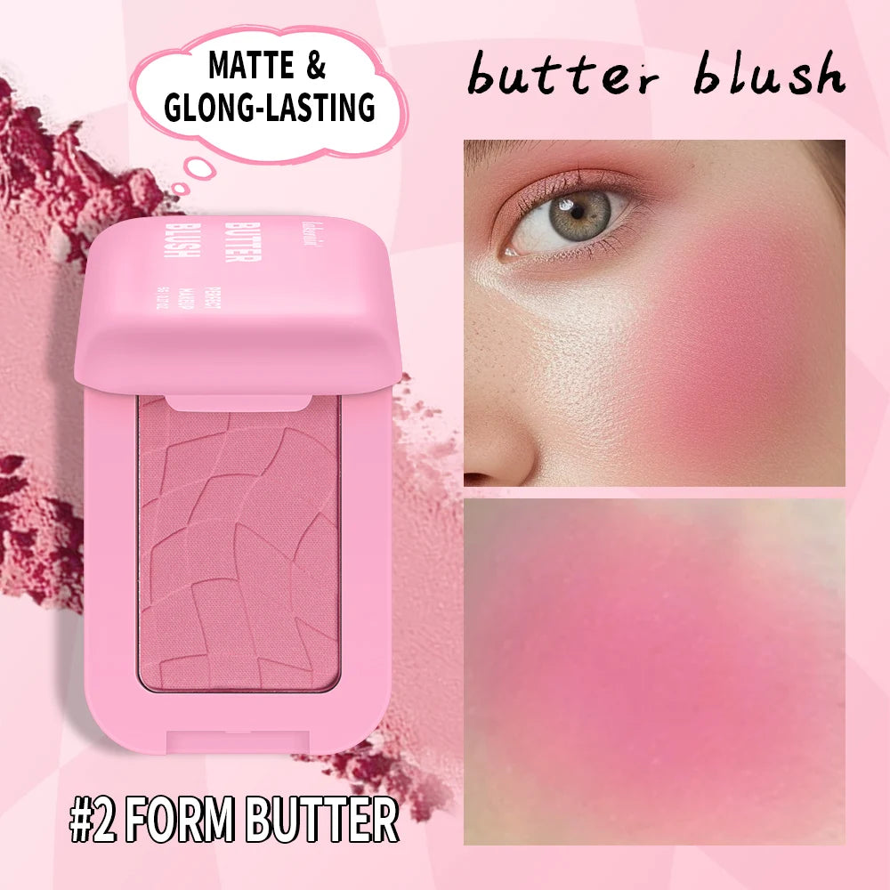 Lakerain Pink Matte Butter Blush – High Pigment, 12Hr Wear Face Blush Powder Qst