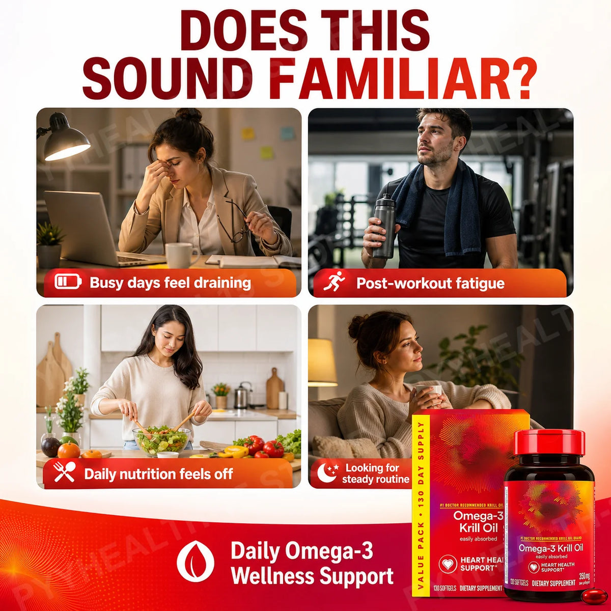 Omega-3 Krill Oil 350mg 130 Softgels – EPA DHA Astaxanthin Omega-3 Supplement Qst
