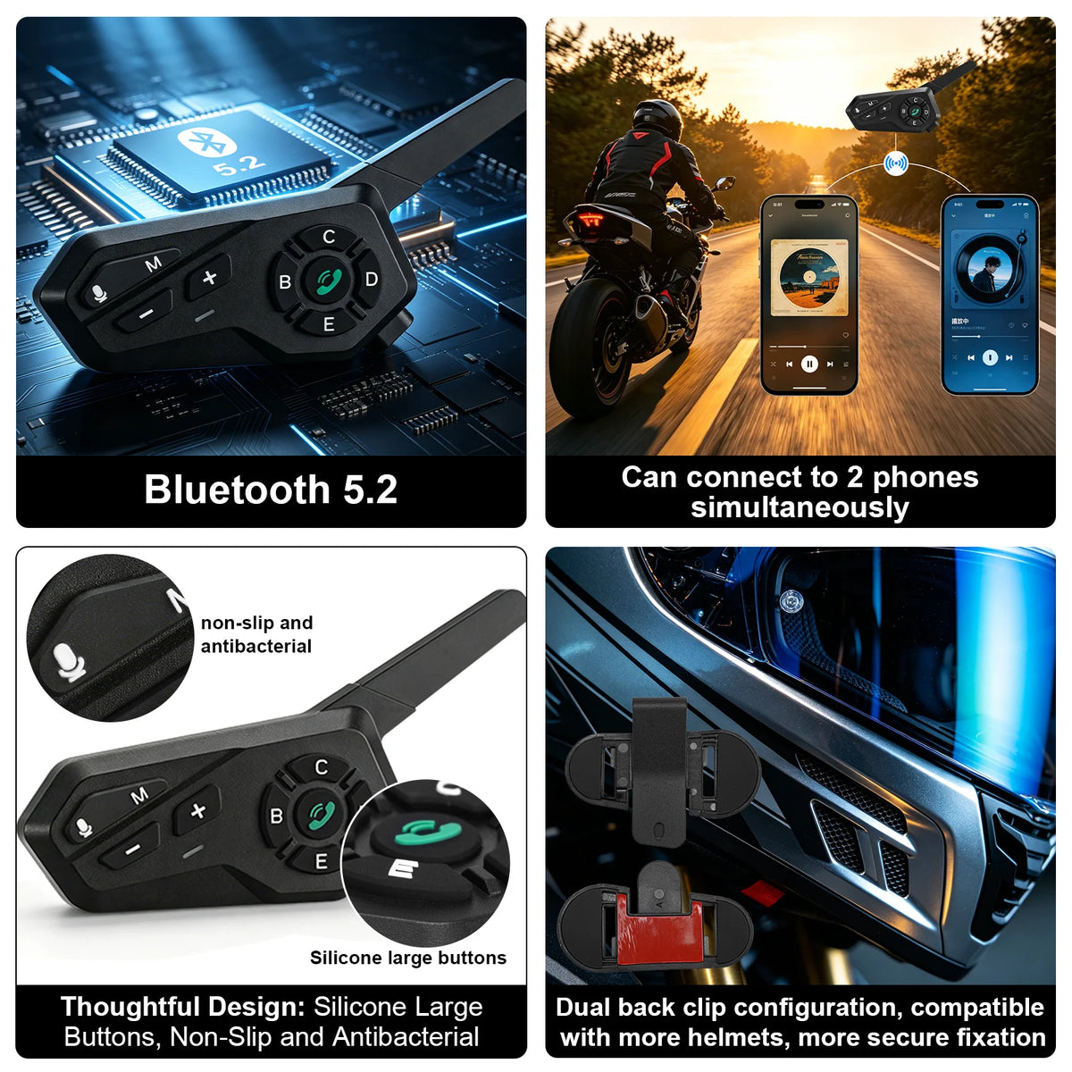 Motorcycle Helmet Bluetooth Headset – 6-Rider Intercom & FM Helmet Bluetooth Headset Qst
