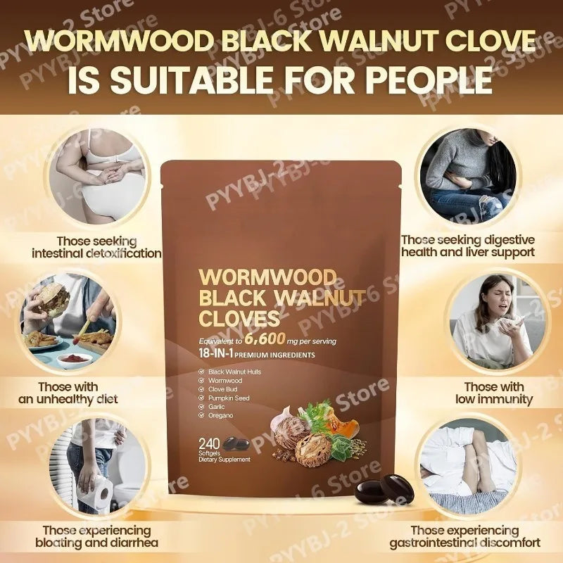 Wormwood Black Walnut Cloves 240 Softgels – 18-in-1 Herbal Blend Herbal Supplement Qst