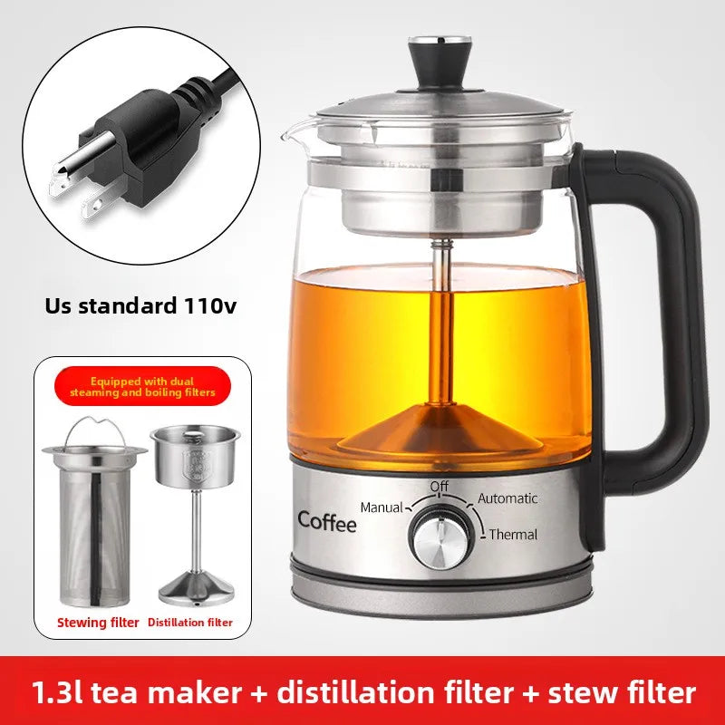 110V Auto Electric Tea Kettle – Stainless Steel Glass Pot Electric Tea Kettle Qst 1.3L 2filters