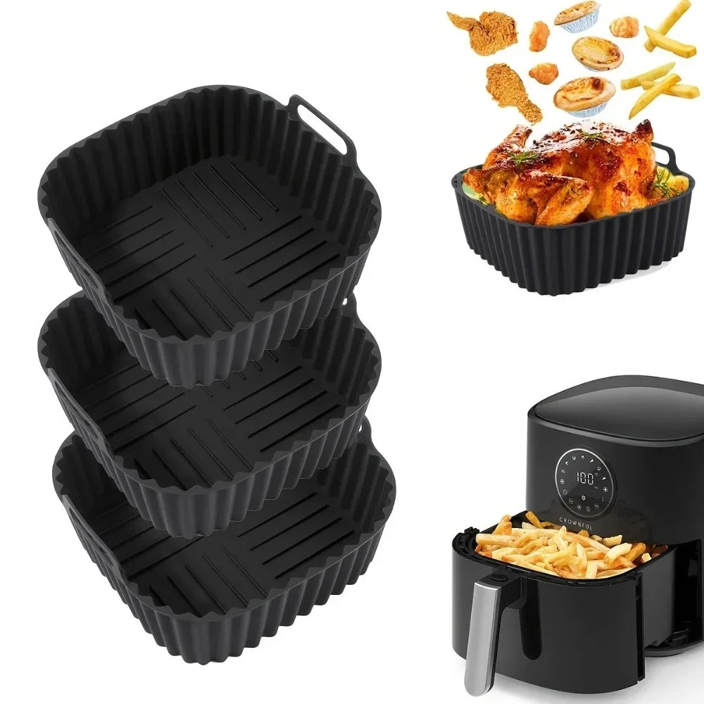 Reusable Silicone Air Fryer Liner Square Non-Stick Mat 4-7QT Silicone Air Fryer Liner Qme