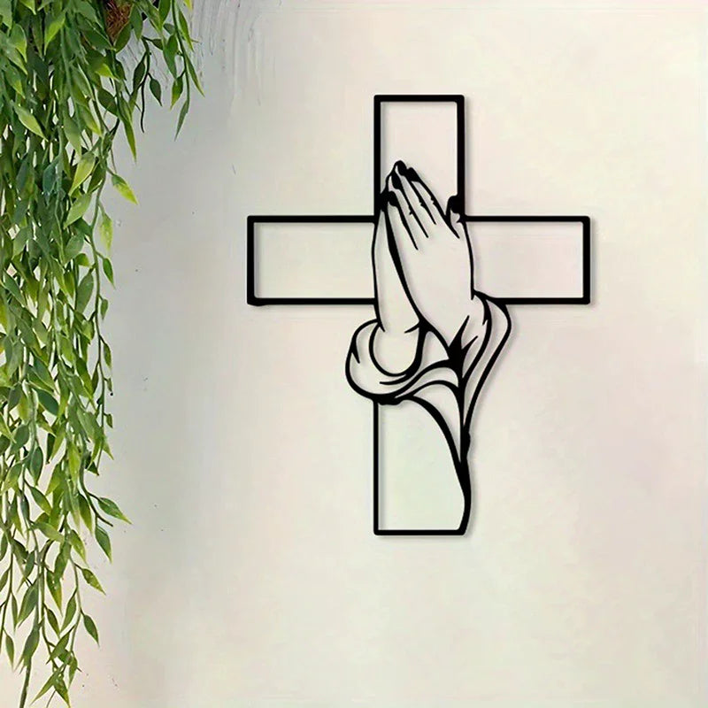 Modern Religious Cross & Praying Hands Metal Wall Decor Metal Wall Art Qme
