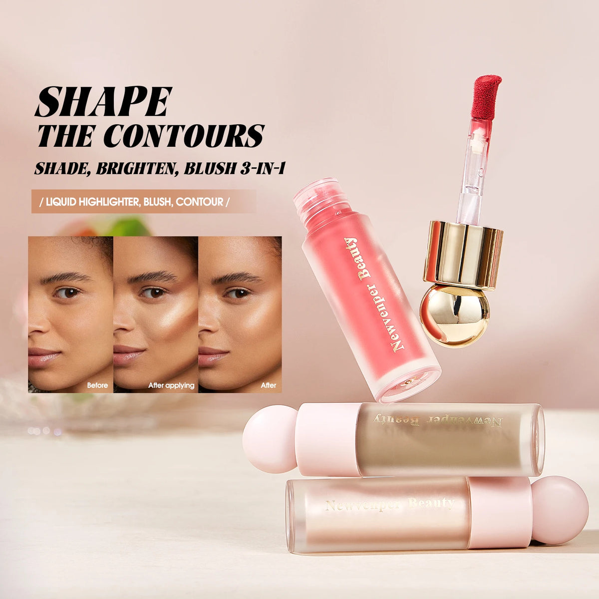 NEWVENPER Liquid Highlighter Blush & Contour Set – Natural Glow Liquid Makeup Set Qst