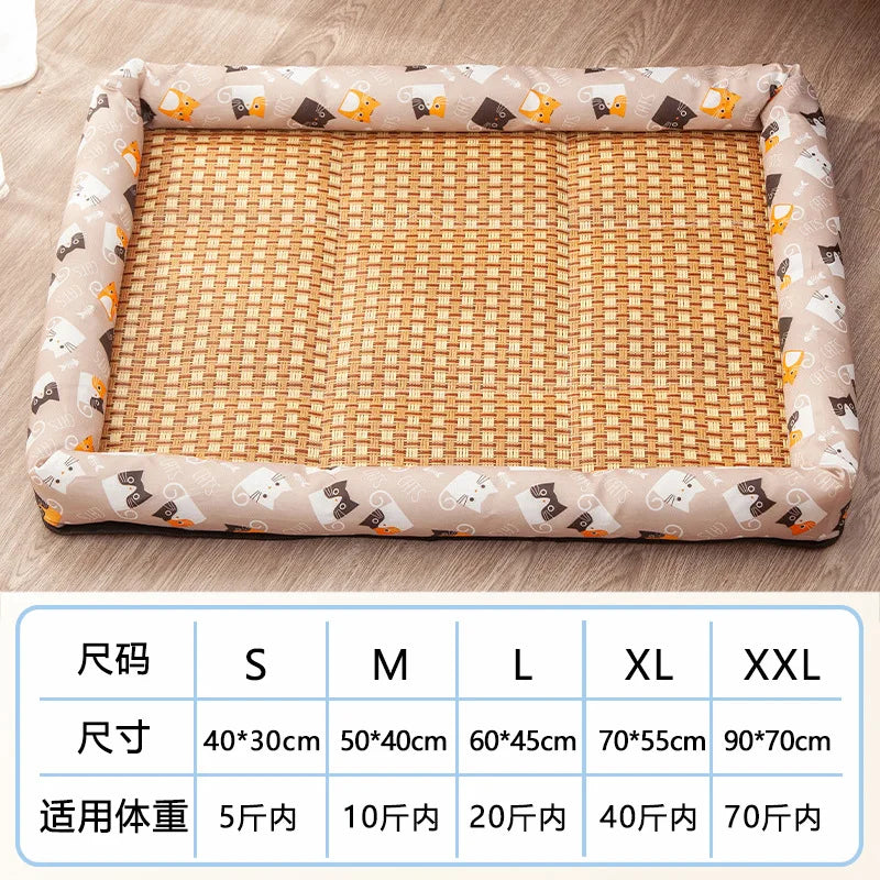 Pet Cooling Rattan Mat – Breathable Dog & Cat Summer Bed Cushion Pet Cooling Mat Qme grey cat 60-45cm