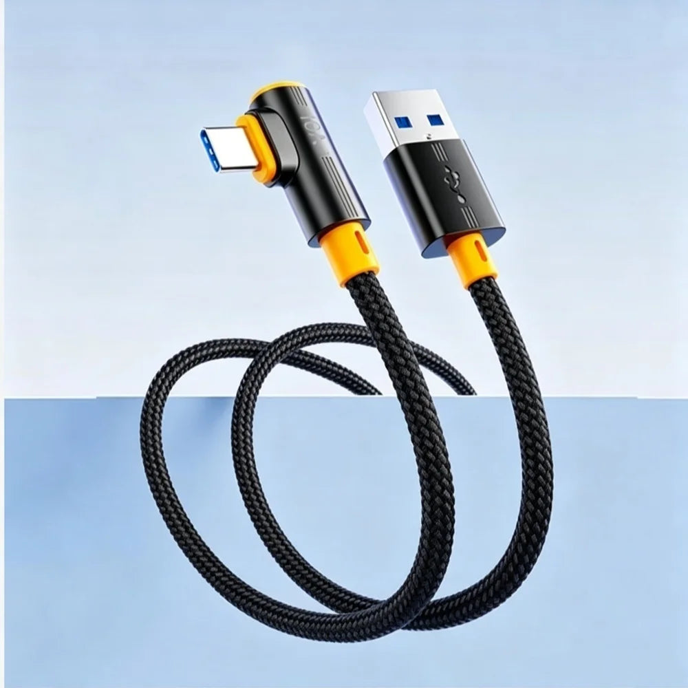 USB-C 240W Fast Charging Cable 90° Elbow | 1M–3M | Qme USB-C Charging Cable Qme black A-C 0.3m