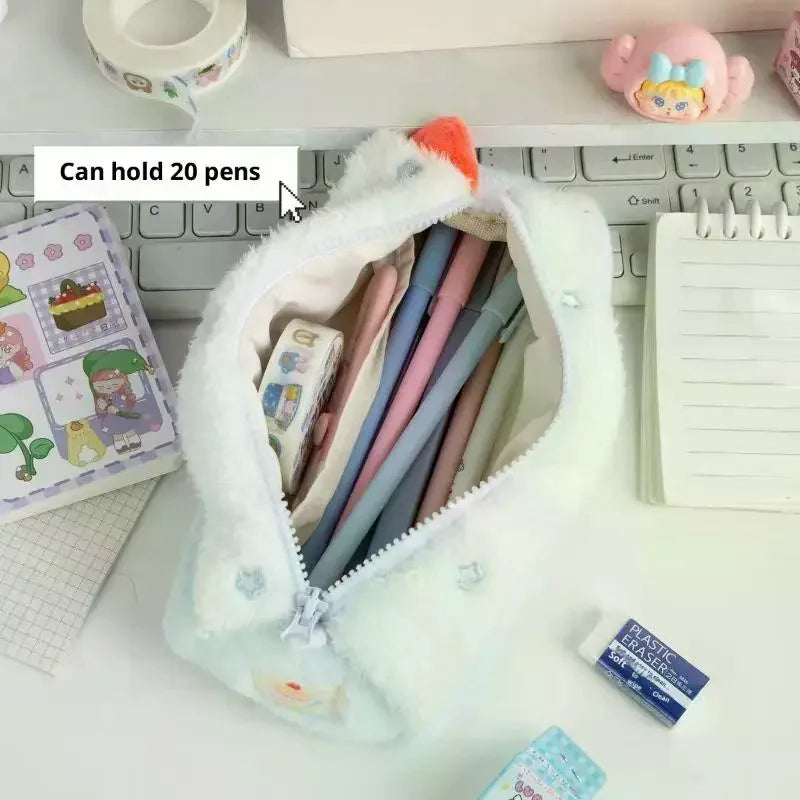 Cute Swiss Roll Plush Pencil Case – Large Capacity Pouch Novelty Pencil Case Qme