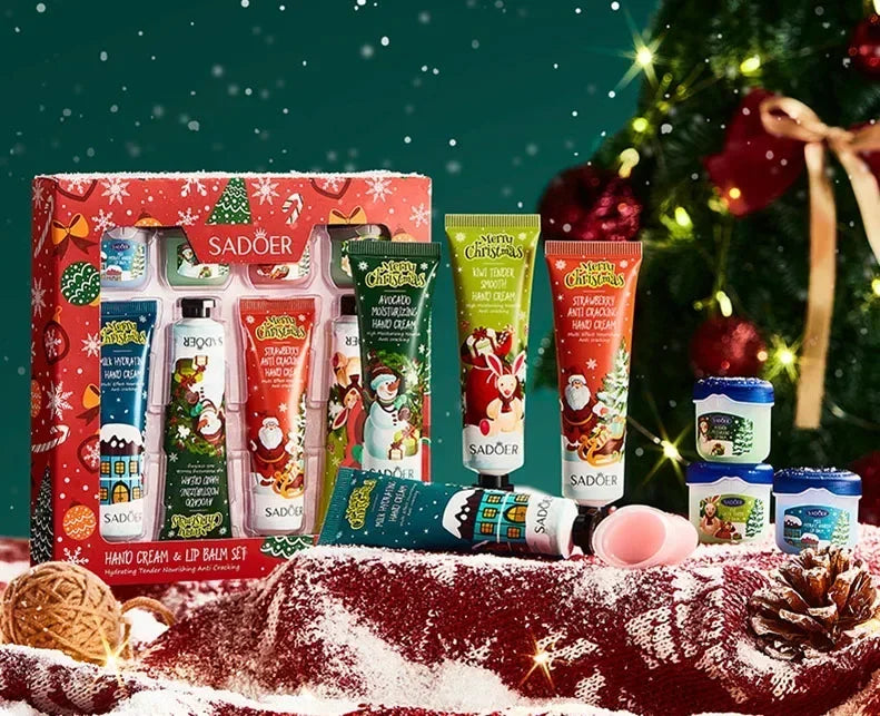 Christmas Moisturizing Hand Cream & Lip Balm Gift Set | Qme Hand & Lip Care Set Qme