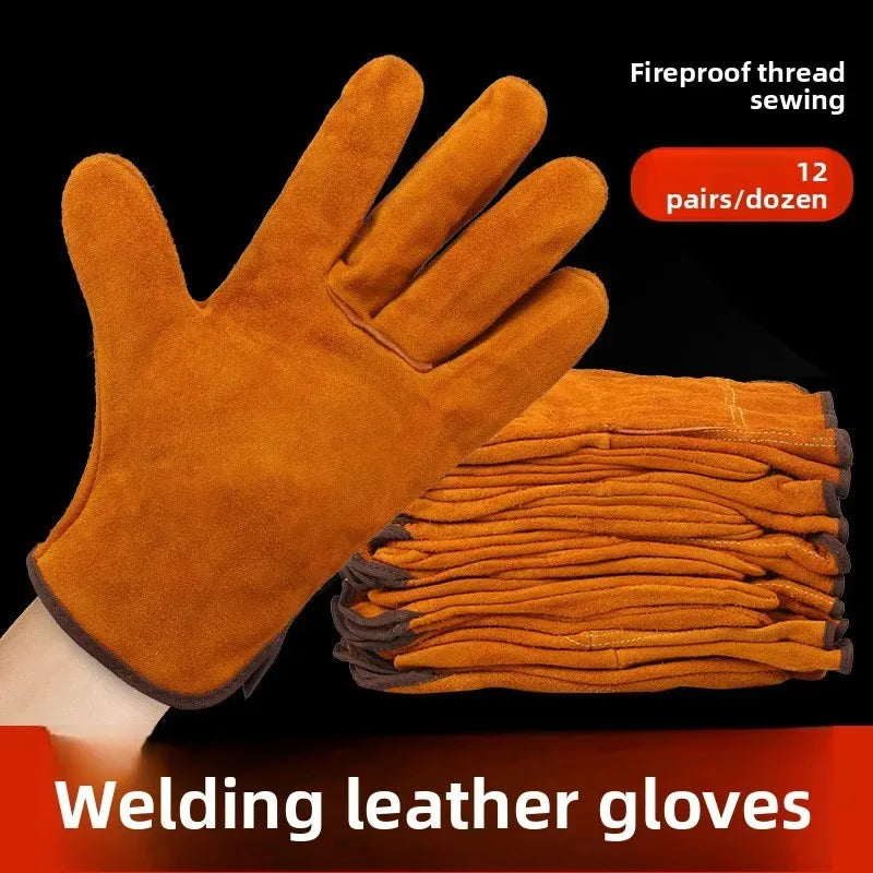 2 Pairs Cowhide Welding Gloves – Heat Resistant Work Gloves Welding Work Gloves Qme