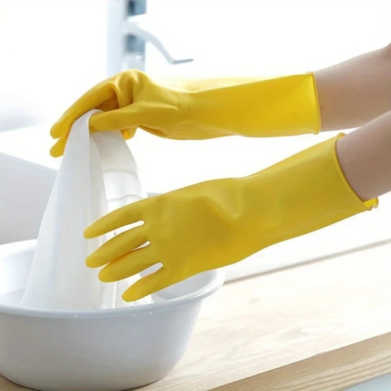 2 Pairs Yellow Rubber Dishwashing Gloves – Reusable & Durable Dishwashing Gloves Qme