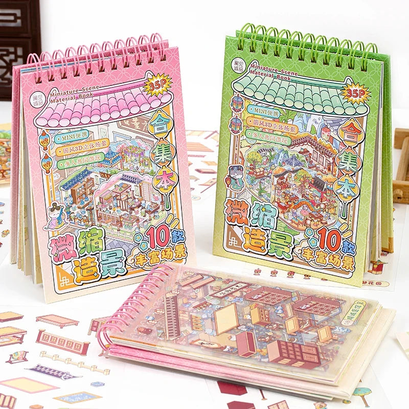 5D Cartoon Landscape Sticker Book – 35 DIY Scene Stickers DIY Sticker Book Qme