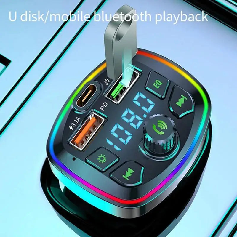 Bluetooth 5.0 Car FM Transmitter PD 18W Type-C Dual USB Charger Car FM Transmitter Qme