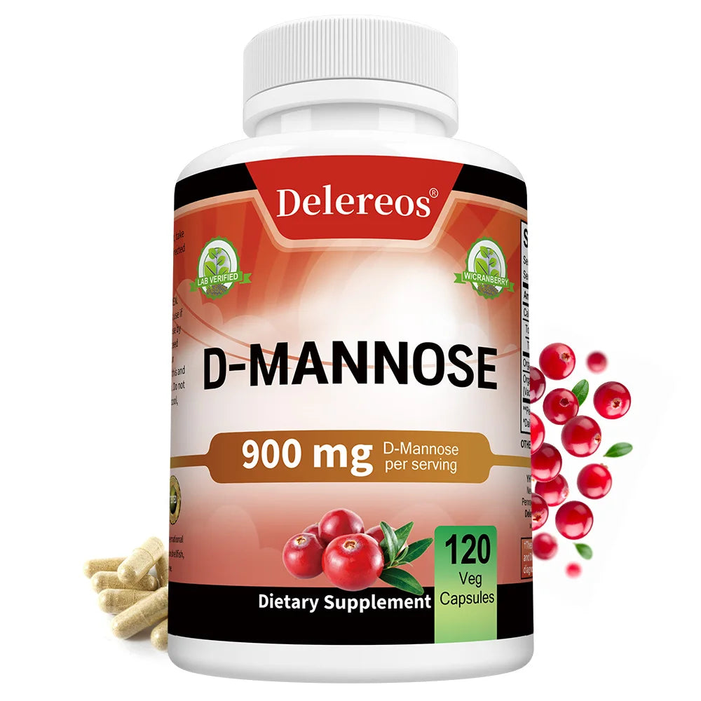 Organic D-Mannose 900mg + Cranberry – 120 Vegan Capsules Dietary Supplement Qst
