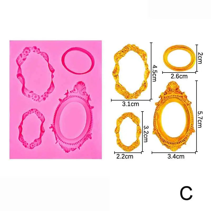 Silicone Fondant Mold – Crown, Mirror & Photo Frame Designs Silicone Baking Mold Qst C Pink