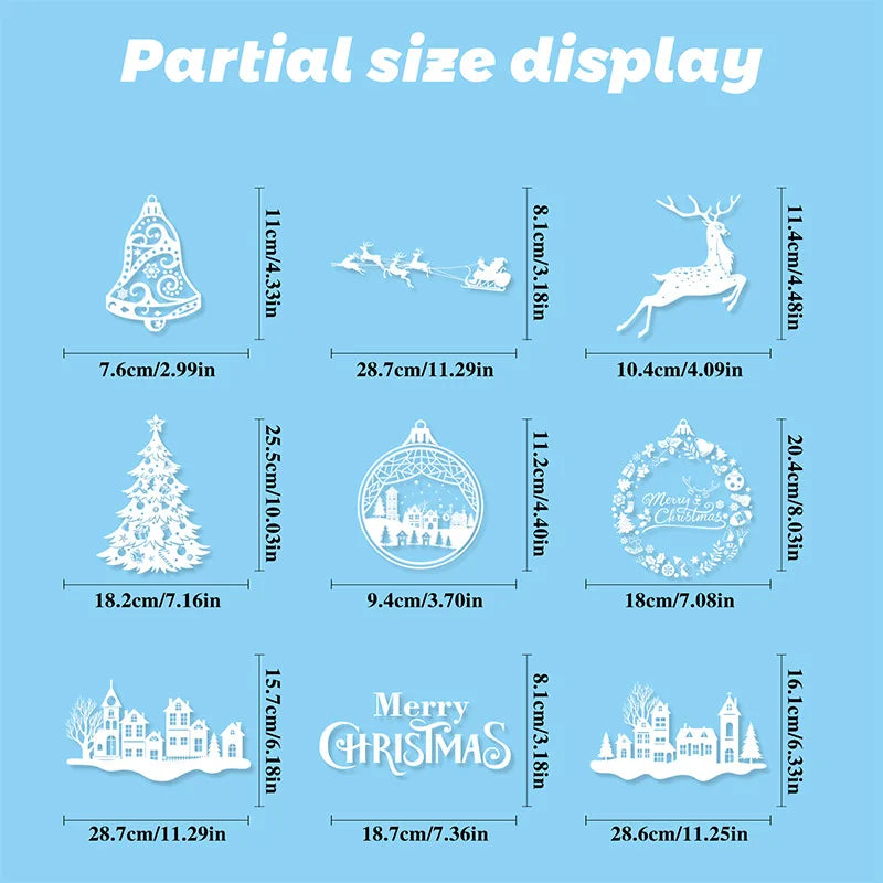 Christmas Snowflake & Reindeer Window Stickers – 9pc PVC Decals Christmas Window Stickers Qme